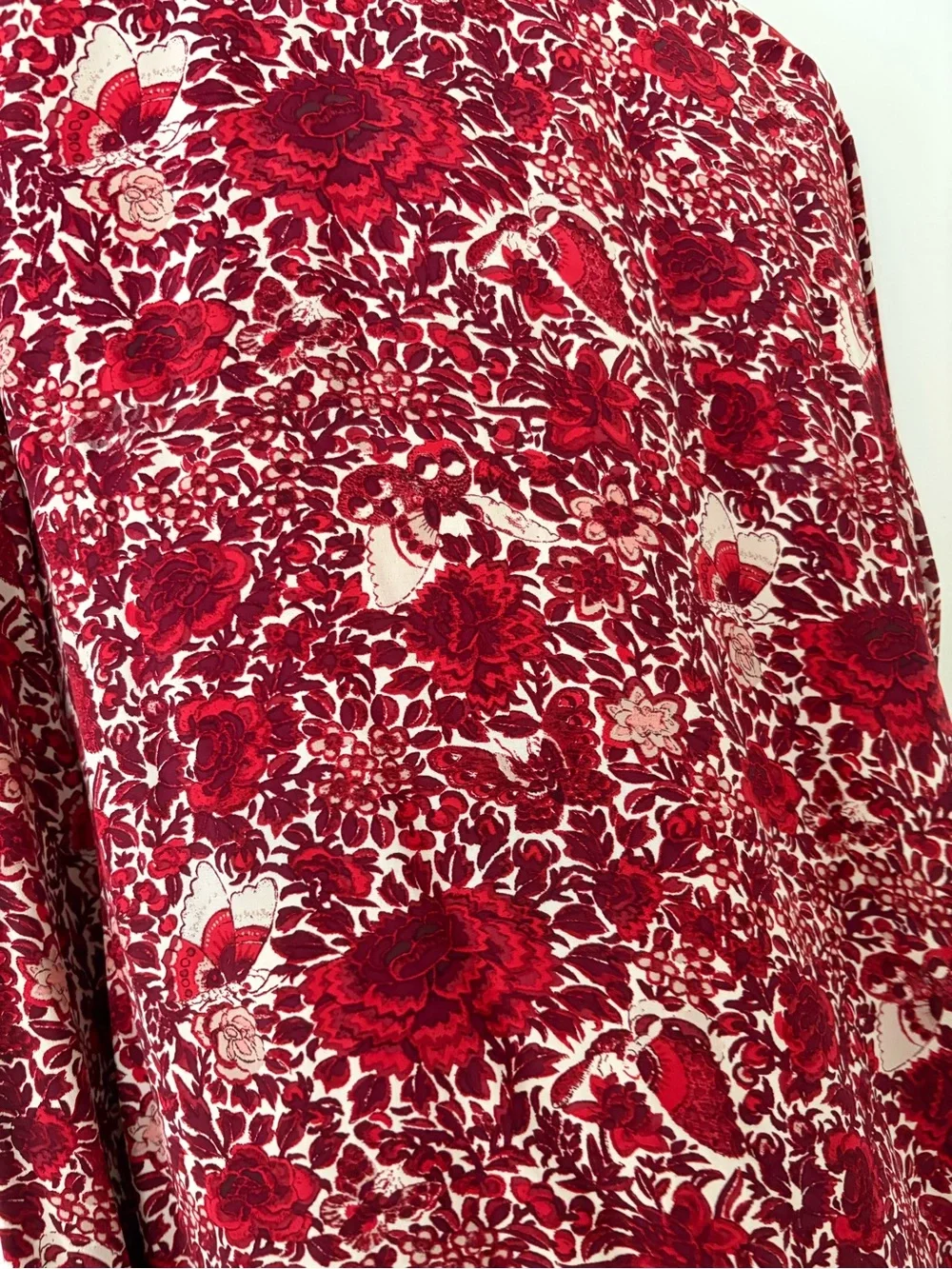 Tory Burch Red and White Printed Silk Blouse